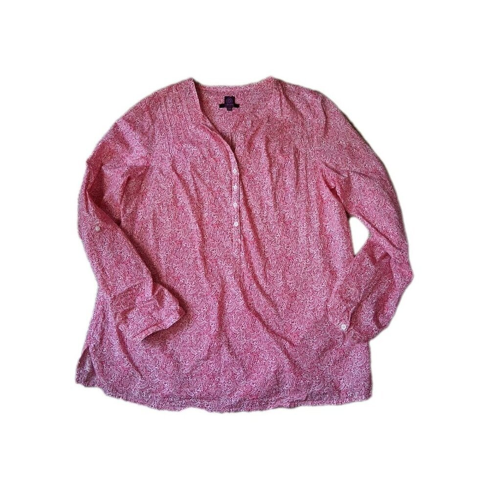 Liberty Art Fabrics Red White Floral Button Up Shirt Half Way Womens L